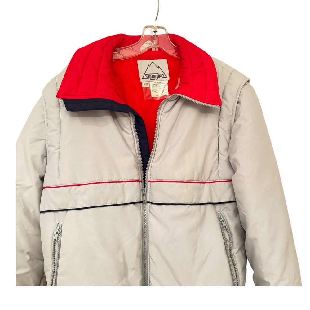 Snuggler Ski Jacket Mens 40/M Gray Red Vintage Puffer Bomber Insulated Coat